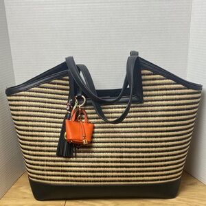 Anne Klein Black and Tan Striped Shoulder Bag